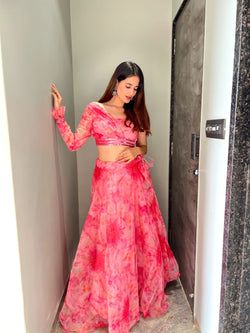 Light Pink Color Digital Print Wonderful Lehenga With Blouse.