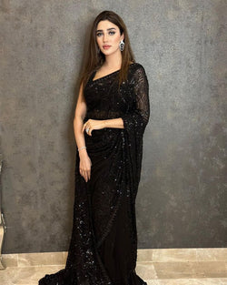 Party Wear Black Color Sequence Work Saree