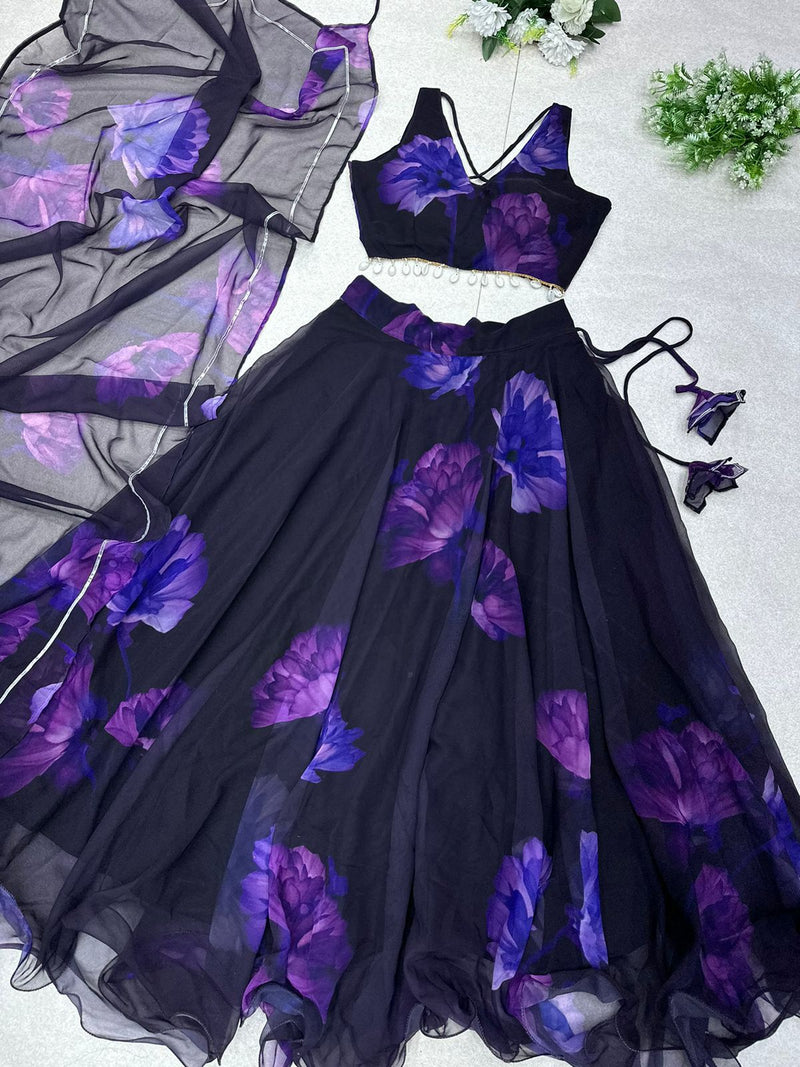 Purple Digital Printed Black Color Pretty Lehenga Choli