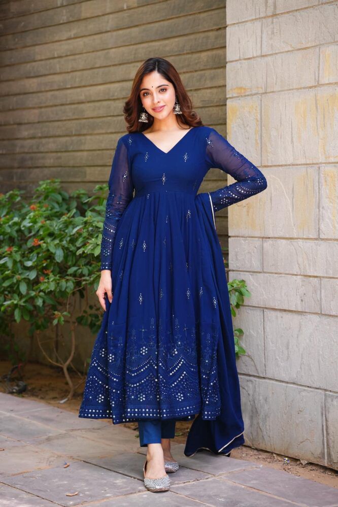 Glimmering Blue Color Sequence Thread Work Anarkali Gown subhvastra Glimmering Blue Color Sequence Thread Work Anarkali Gown subhvastra