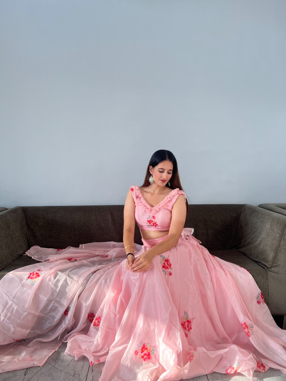 Outstanding Organza Peach Color Lehenga Choli