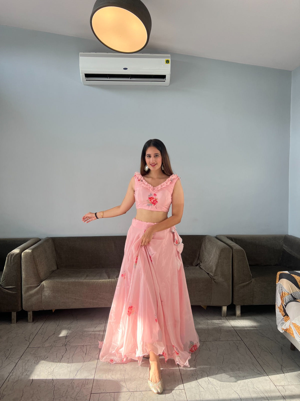 Outstanding Organza Peach Color Lehenga Choli