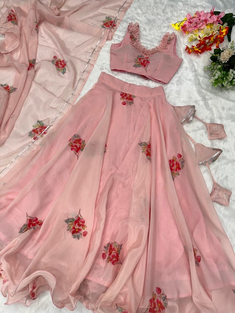 Outstanding Organza Peach Color Lehenga Choli