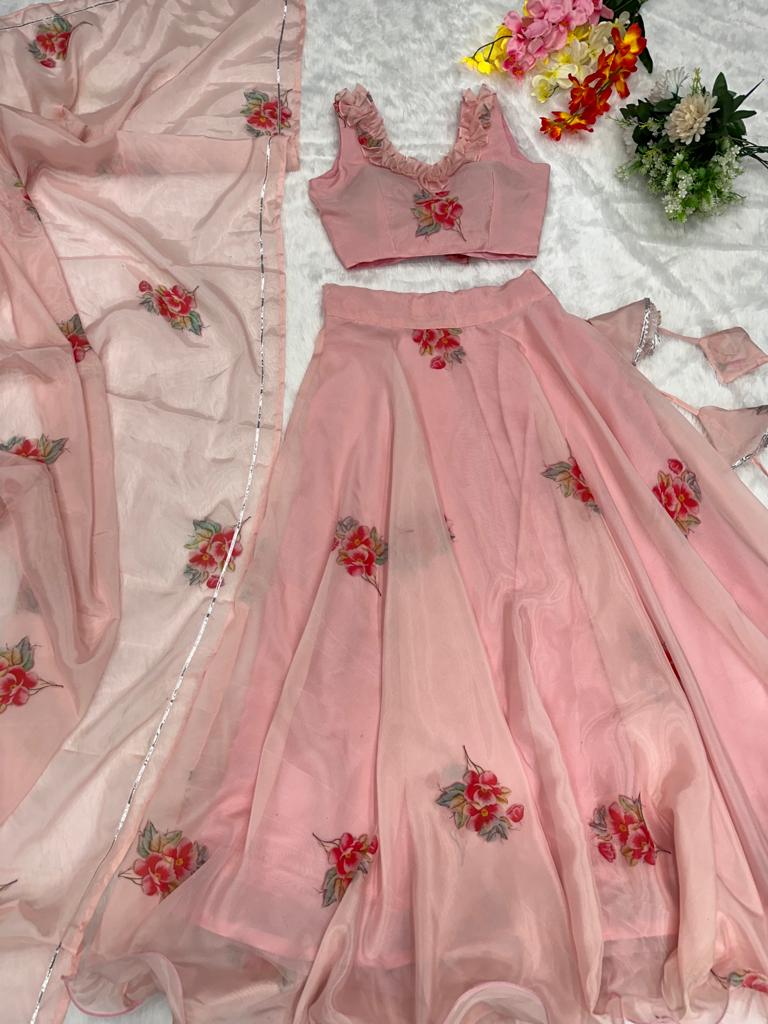 Outstanding Organza Peach Color Lehenga Choli