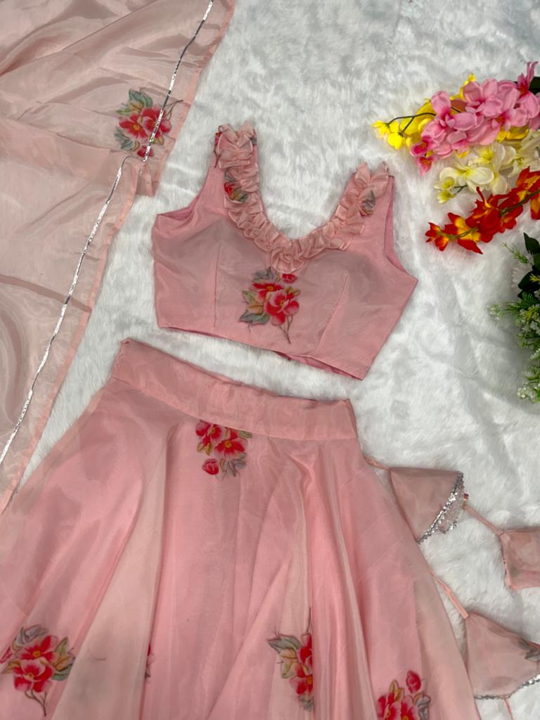 Outstanding Organza Peach Color Lehenga Choli