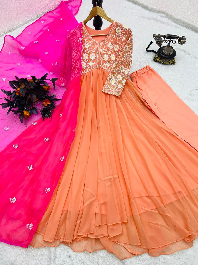 Enticing Party Wear Dark Peach Color Cotton Rayon Digital Printed Gown -  Fashion Mantra