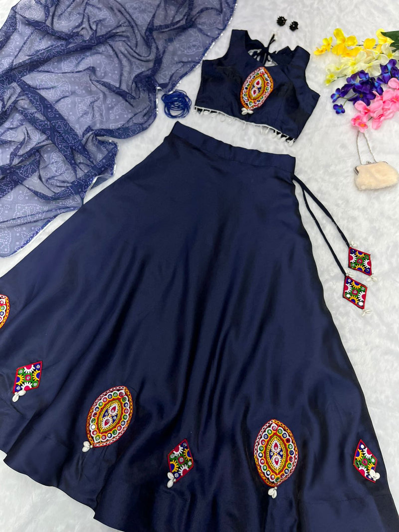 Real Mirror Work Navy Blue Color Traditional Lehenga Choli