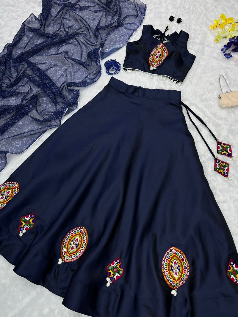 Real Mirror Work Navy Blue Color Traditional Lehenga Choli