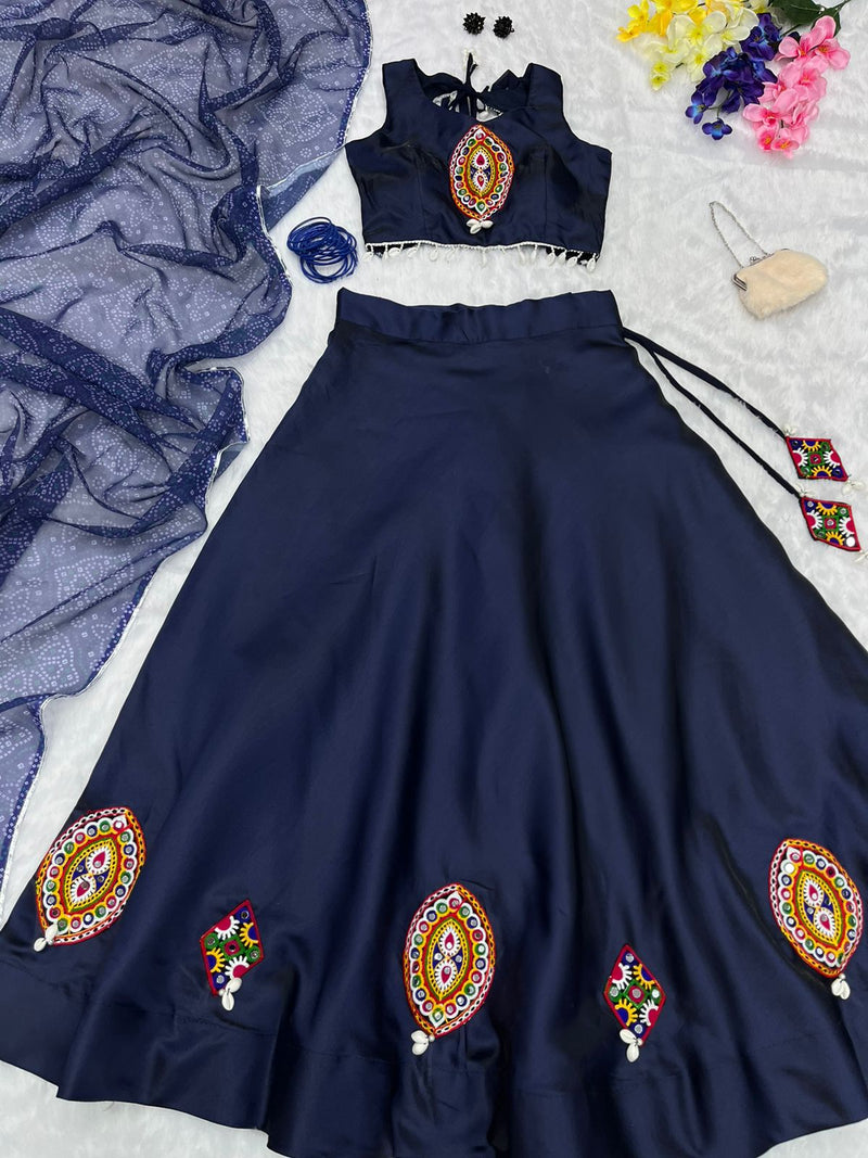 Real Mirror Work Navy Blue Color Traditional Lehenga Choli