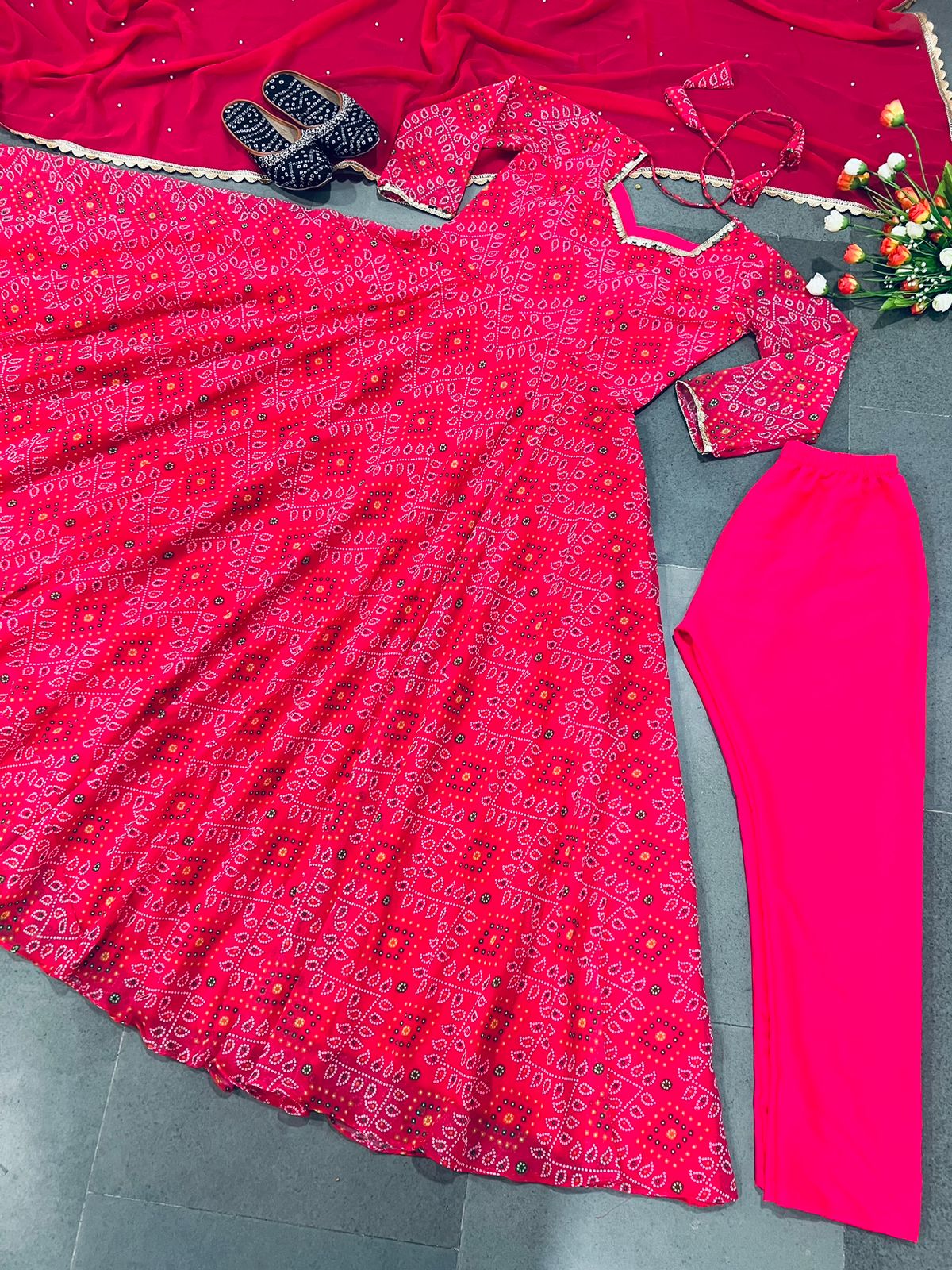 Appealing Hot Pink Wedding Embroidered Bridal Anarkali Gown main image 1