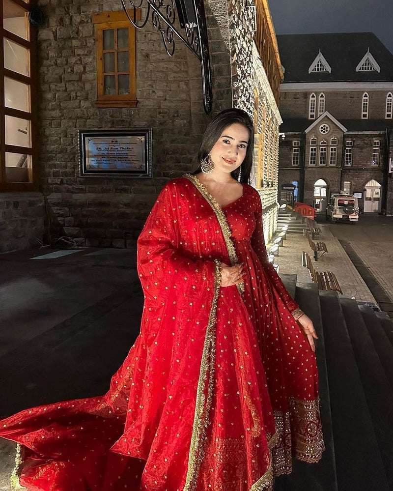 Outstanding Red Color Sequence Work Anarkali Gown