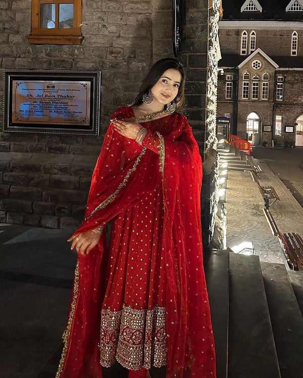 Outstanding Red Color Sequence Work Anarkali Gown