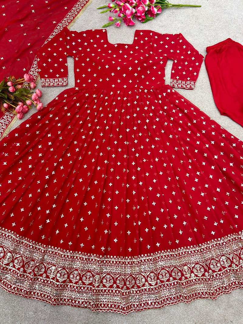 Outstanding Red Color Sequence Work Anarkali Gown