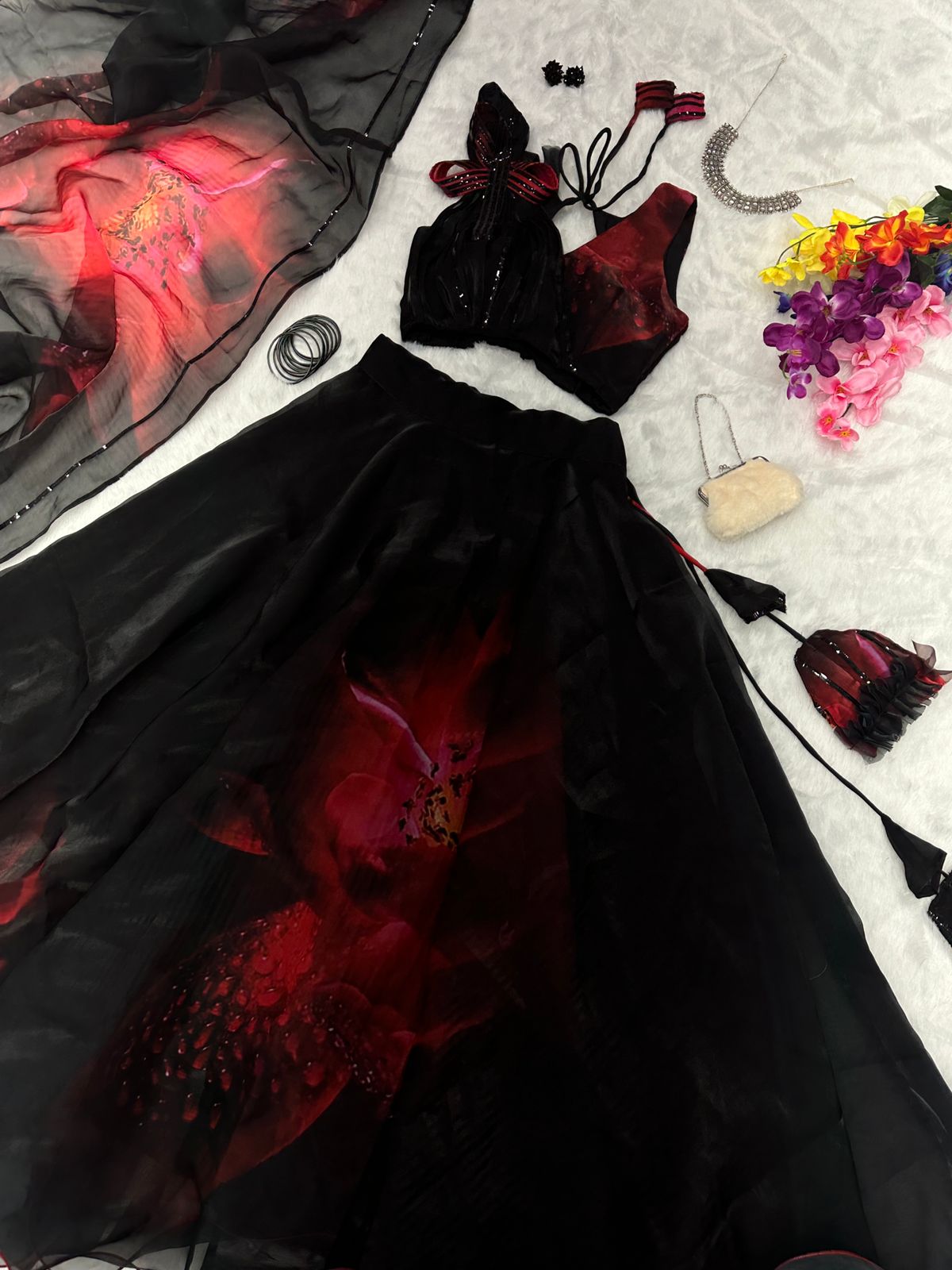 Fantastic Black Color Digital Print Lehenga Choli