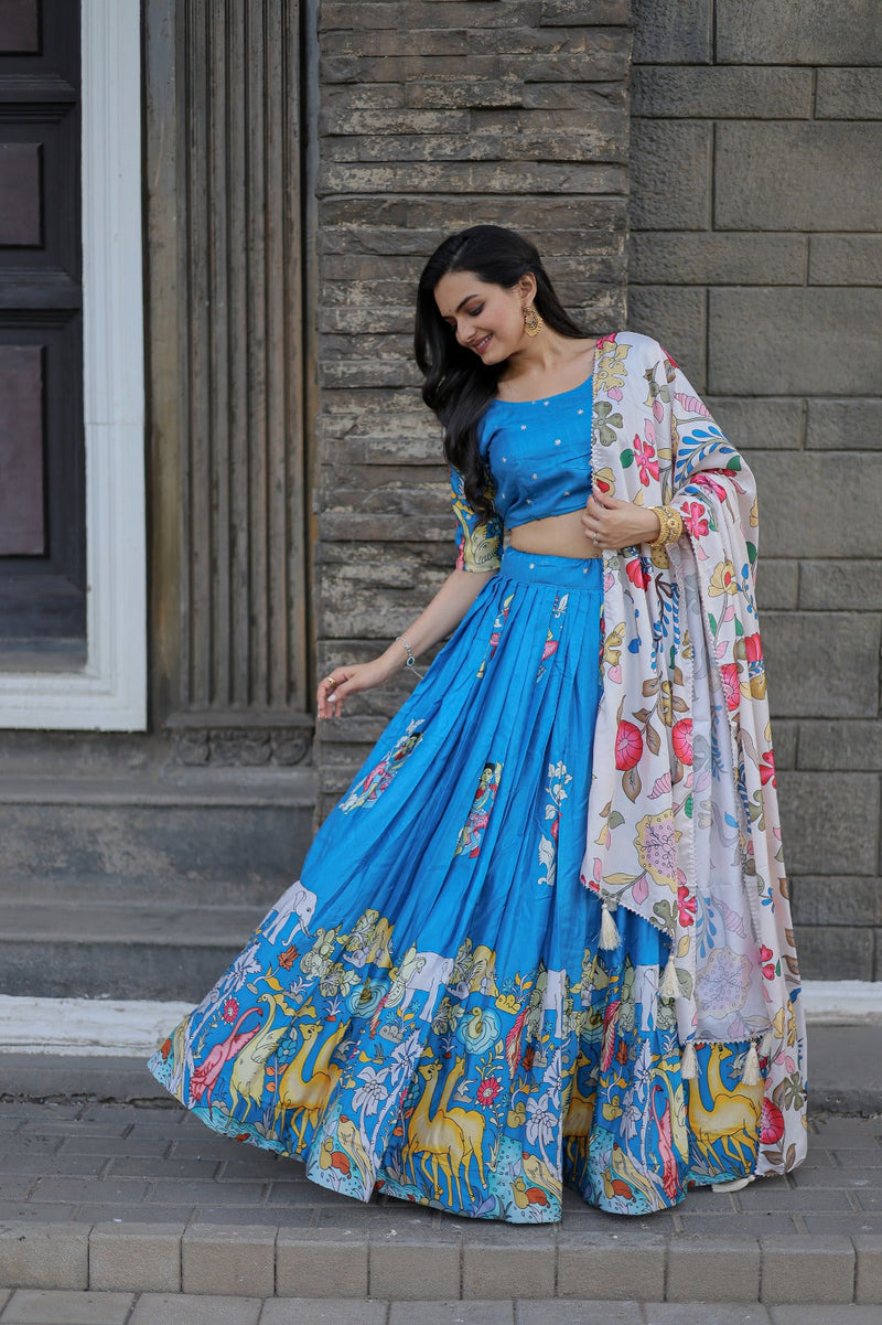 Sky Blue Color Rich Printed Silk Lehenga Choli