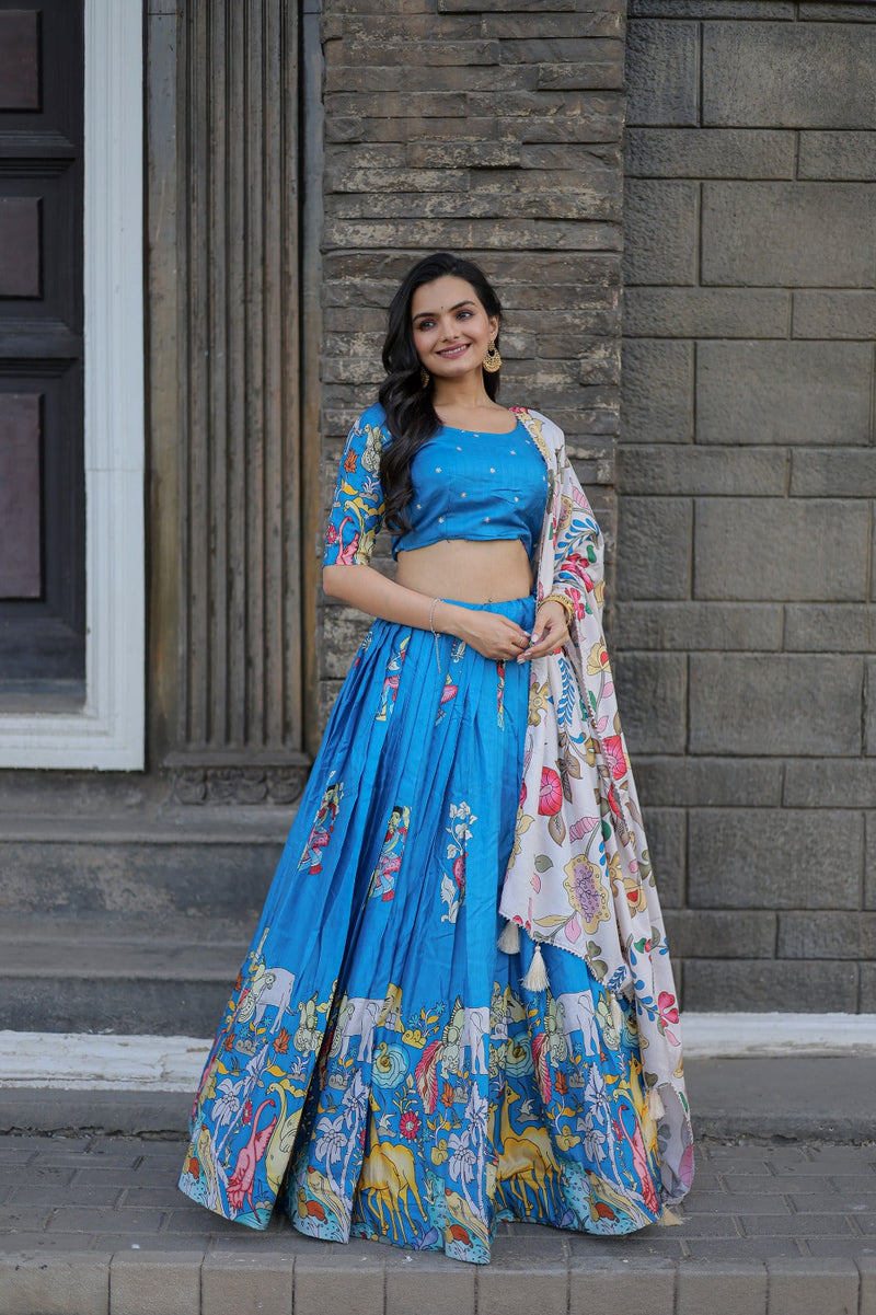 Sky Blue Color Rich Printed Silk Lehenga Choli