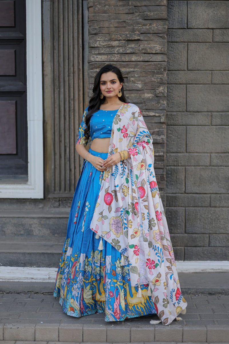 Sky Blue Color Rich Printed Silk Lehenga Choli