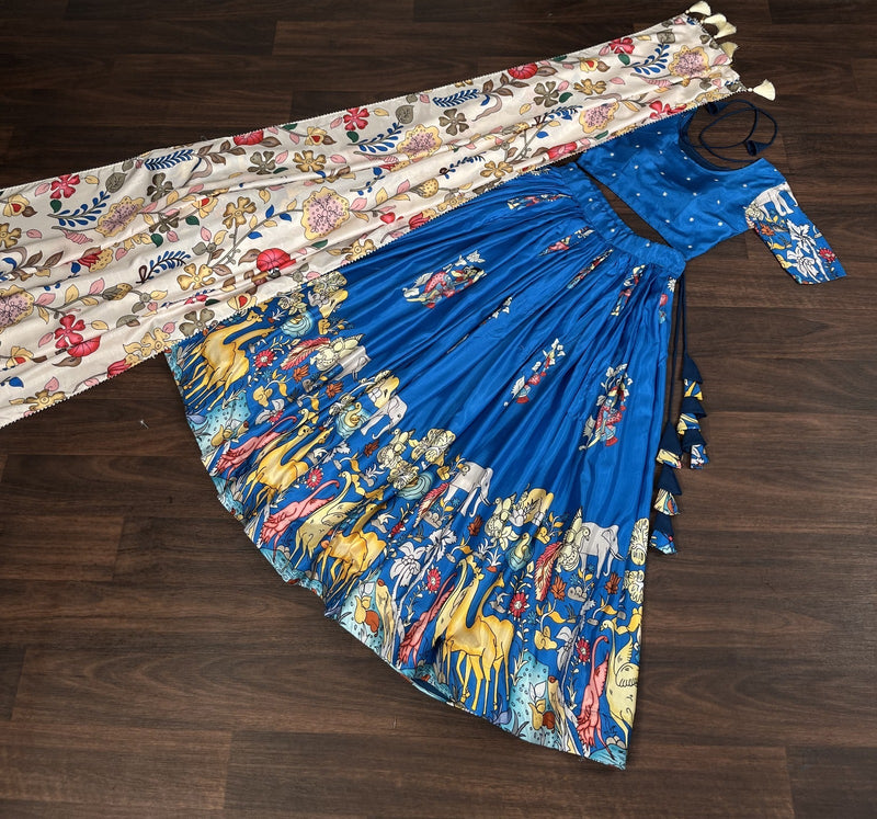 Sky Blue Color Rich Printed Silk Lehenga Choli