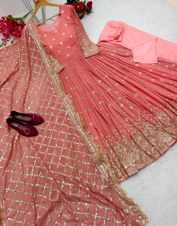Gorgeous Peach Color Sequence Work Anarkali Suit