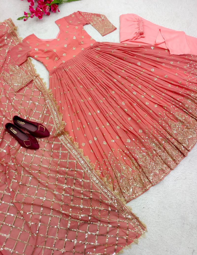 Gorgeous Peach Color Sequence Work Anarkali Suit