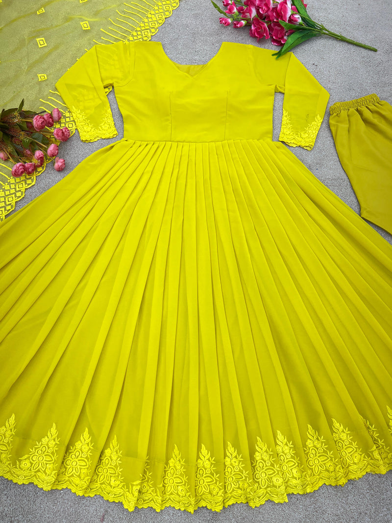 Evening Satin Silk Ready Made Gown In Yellow Y987D – ShreeFashionWear