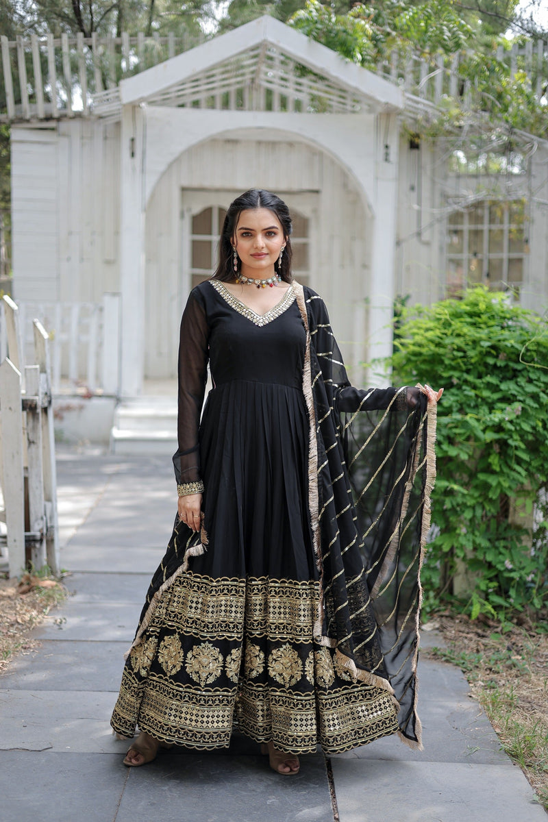 Gorgeous Black Color Sequence Work Gown With Heavy Dupatta