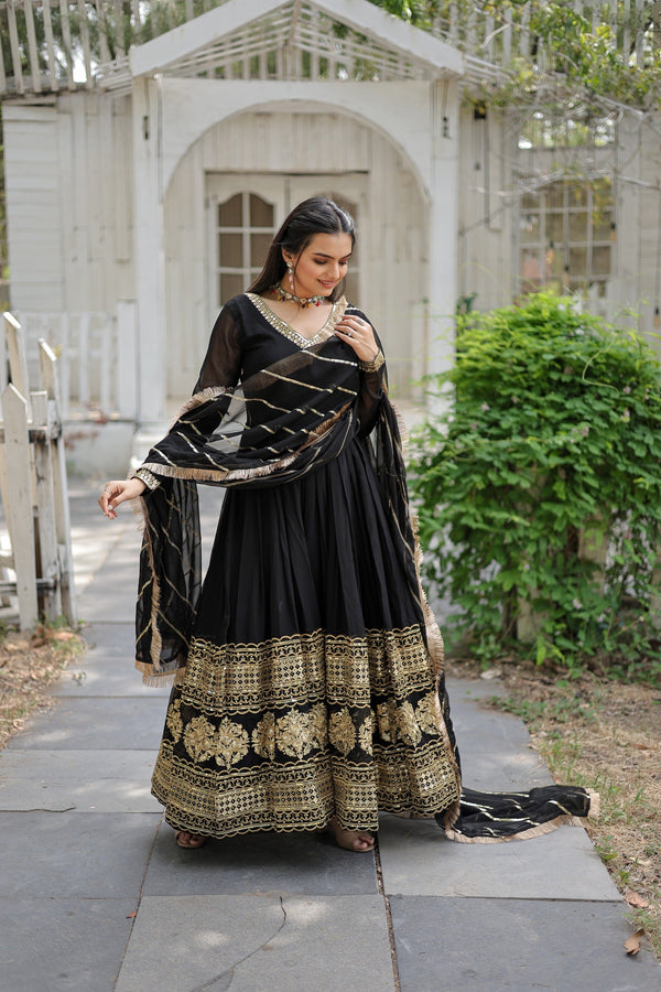 Gorgeous Black Color Sequence Work Gown With Heavy Dupatta