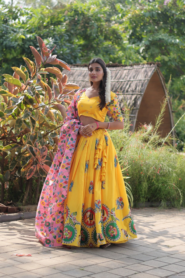 Yellow Color Dola Silk Lehenga Choli With Printed Dupatta