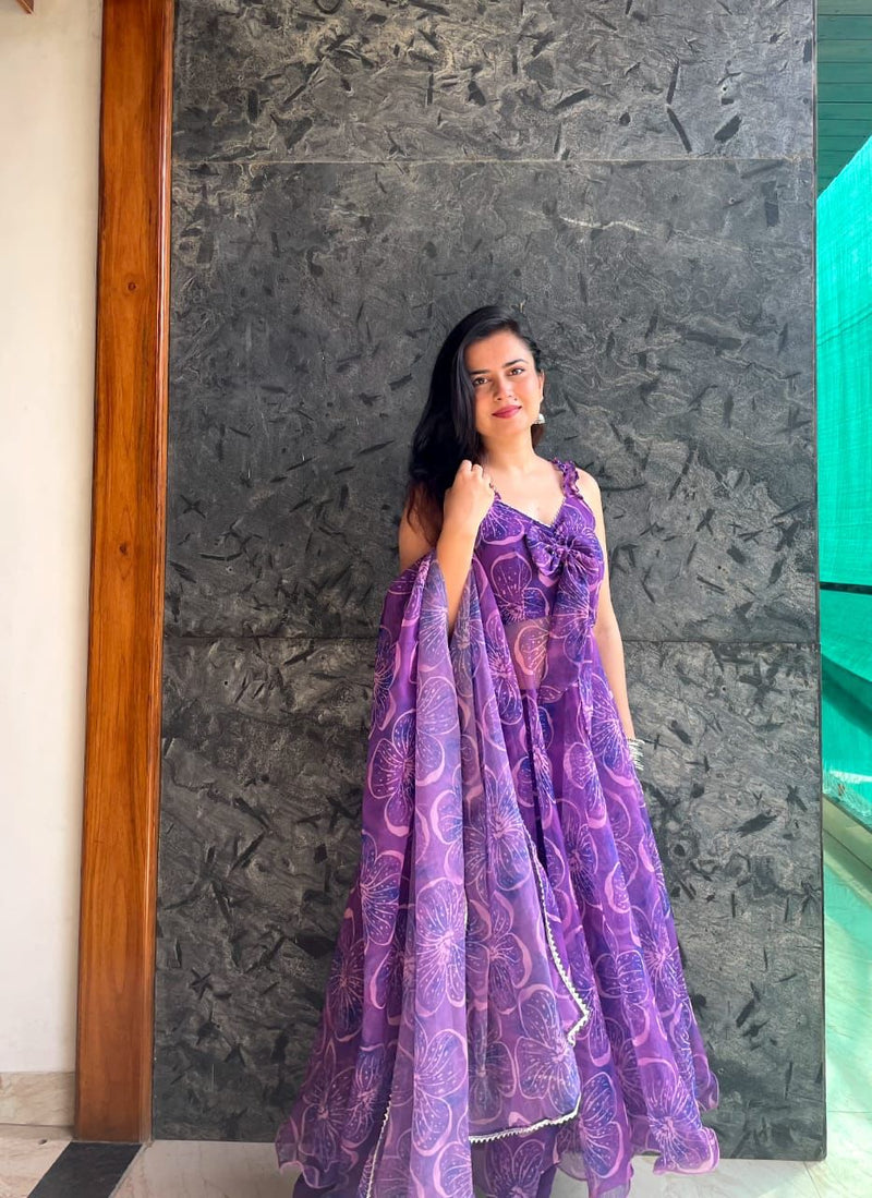 Opulent Purple Color Digital Printed Anarkali Suit