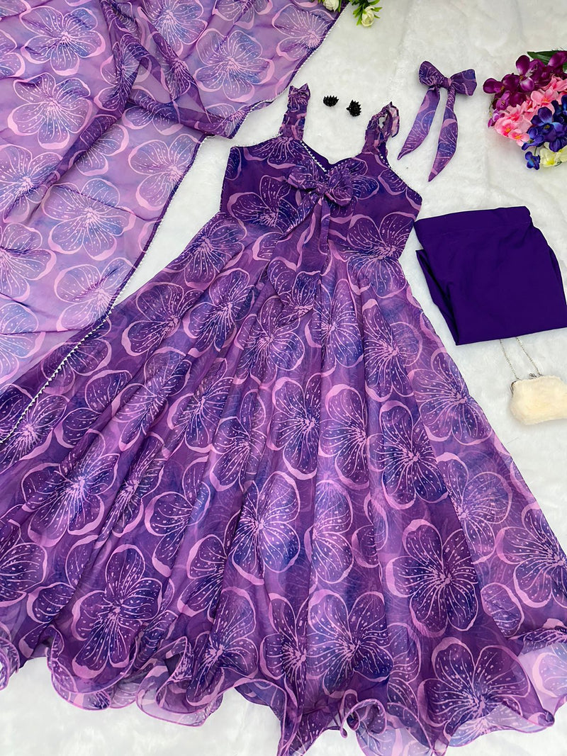 Opulent Purple Color Digital Printed Anarkali Suit