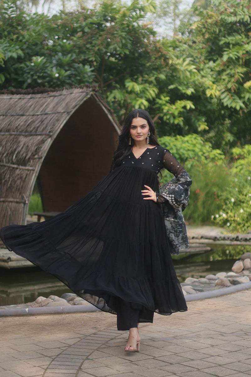 Black Color Alia Cut Kurti Set With Rich Print Dupatta subhvastra Black Color Alia Cut Kurti Set With Rich Print Dupatta subhvastra
