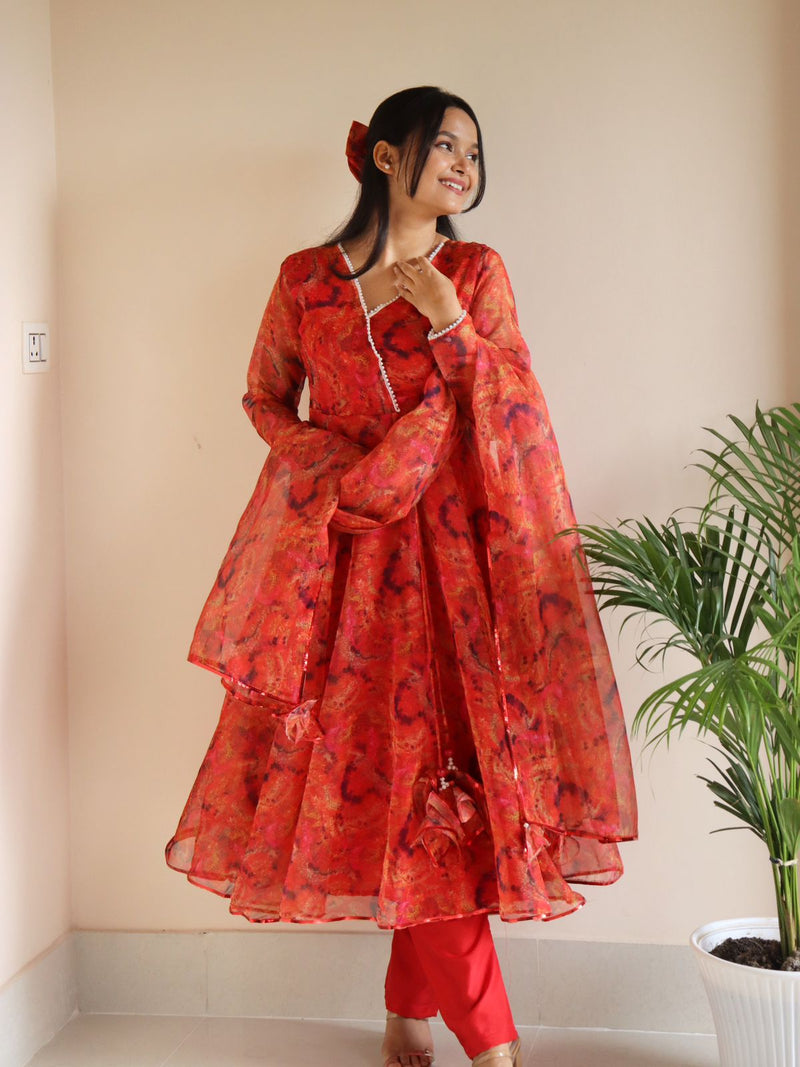 Fabulous Red Color Digital Printed Anarkali suit