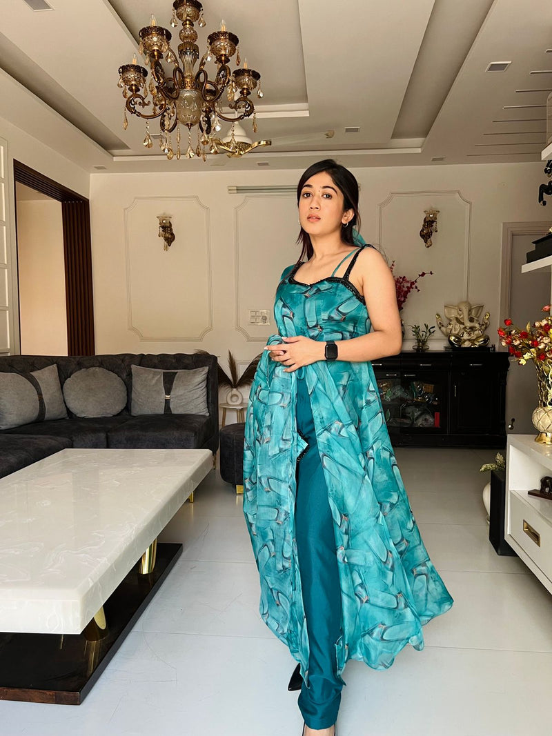 Opulent Organza Silk Aqua Blue Party Wear Dress subhvastra Opulent Organza Silk Aqua Blue Party Wear Dress subhvastra