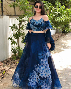 Gorgeous Navy Blue Color Organza Lehenga Choli