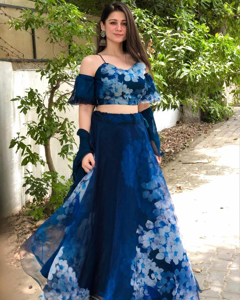 Gorgeous Navy Blue Color Organza Lehenga Choli