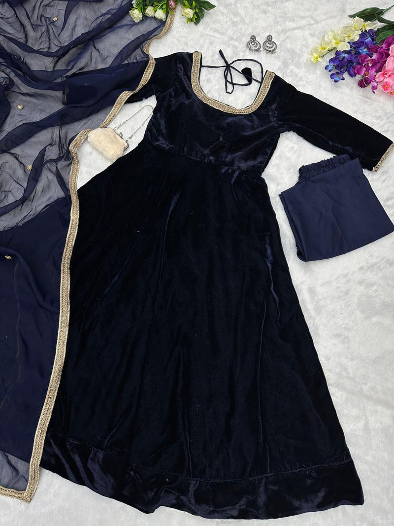 Deep Navy Long Velvet Dress – Sania Maskatiya International