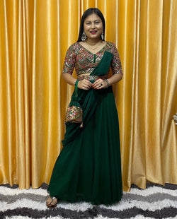 Glorious Green Color Georgette Embroidered Lehenga Sree