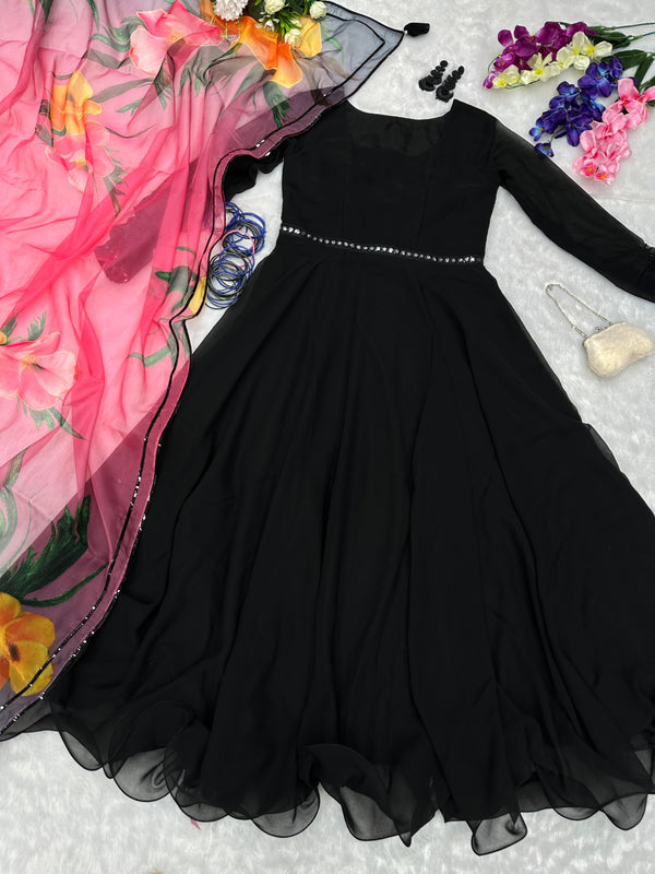 Captivating Black Color Georgette Gown