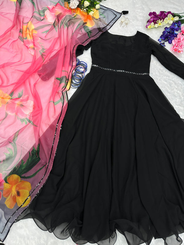 Captivating Black Color Georgette Gown
