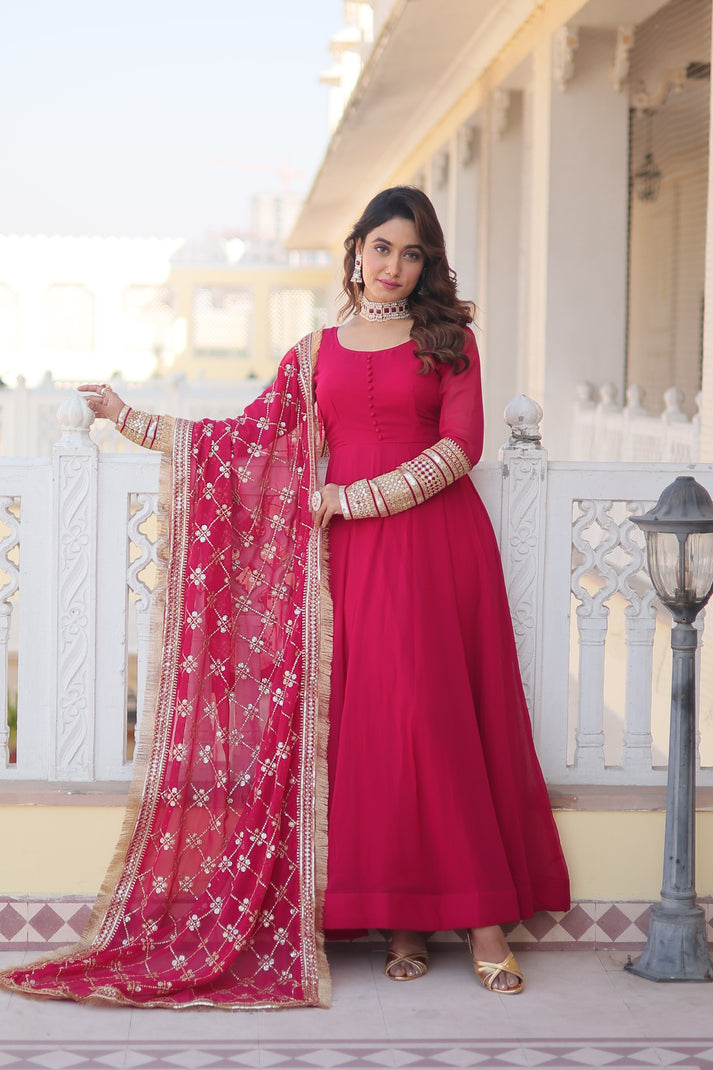 Stunning Work Pink Color Gown With Dupatta