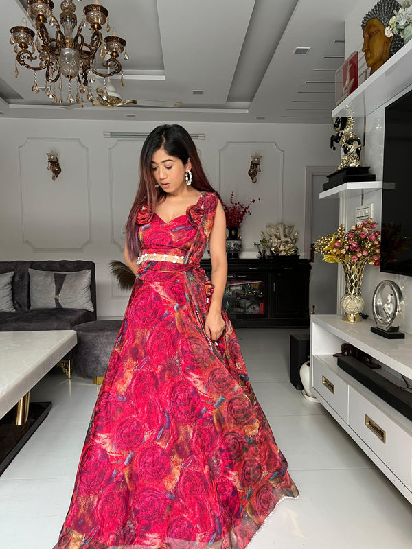 Unique Printed With Work Red Lehenga Choli