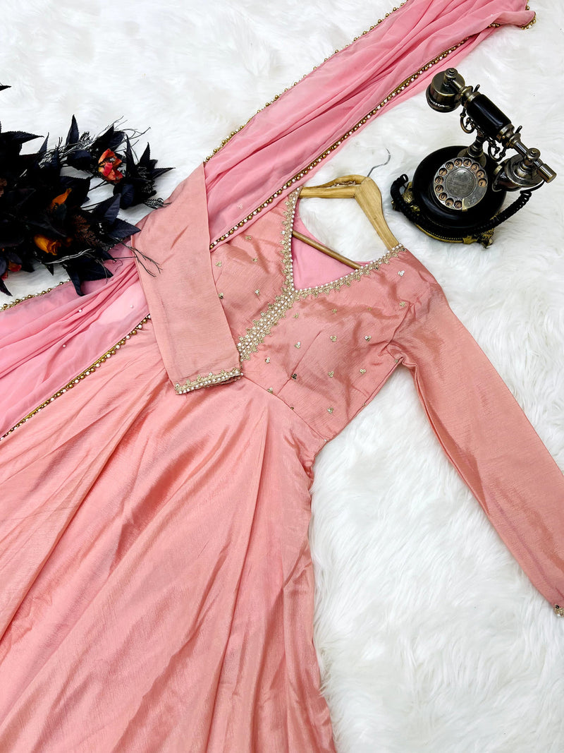 Designer Party Wear Peach Color Exclusive Gown