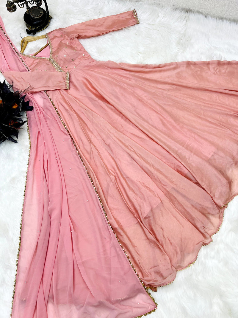 Designer Party Wear Peach Color Exclusive Gown