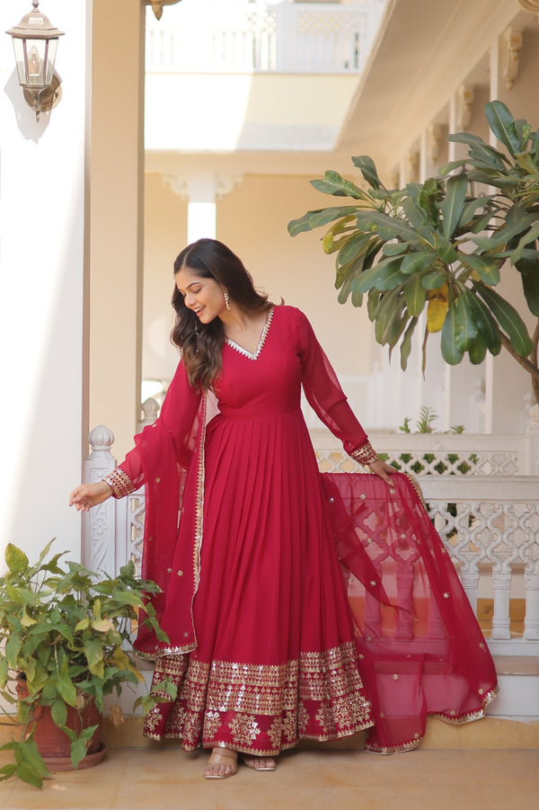 Pink Embroidery Multi Sequence Work Gorgeous Gown