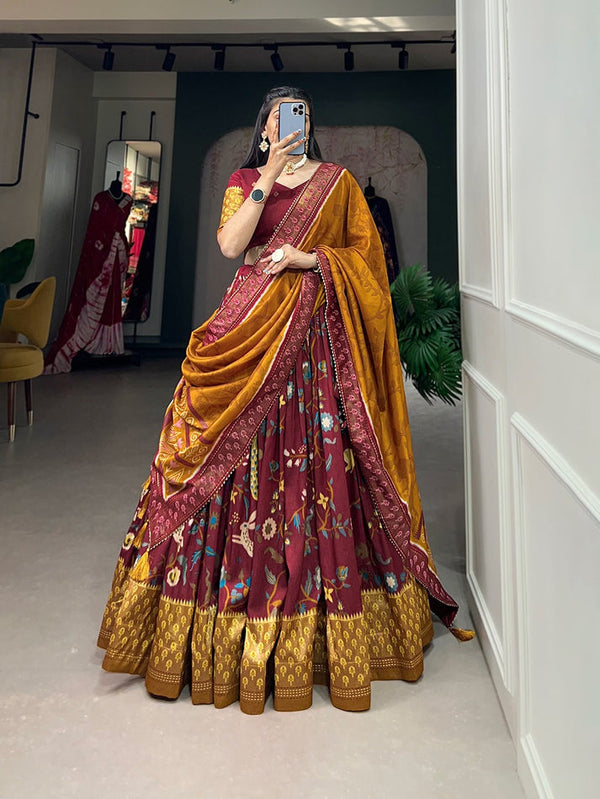 Maroon Color Foil Print With Minakari Work Captivating Lehenga Choli