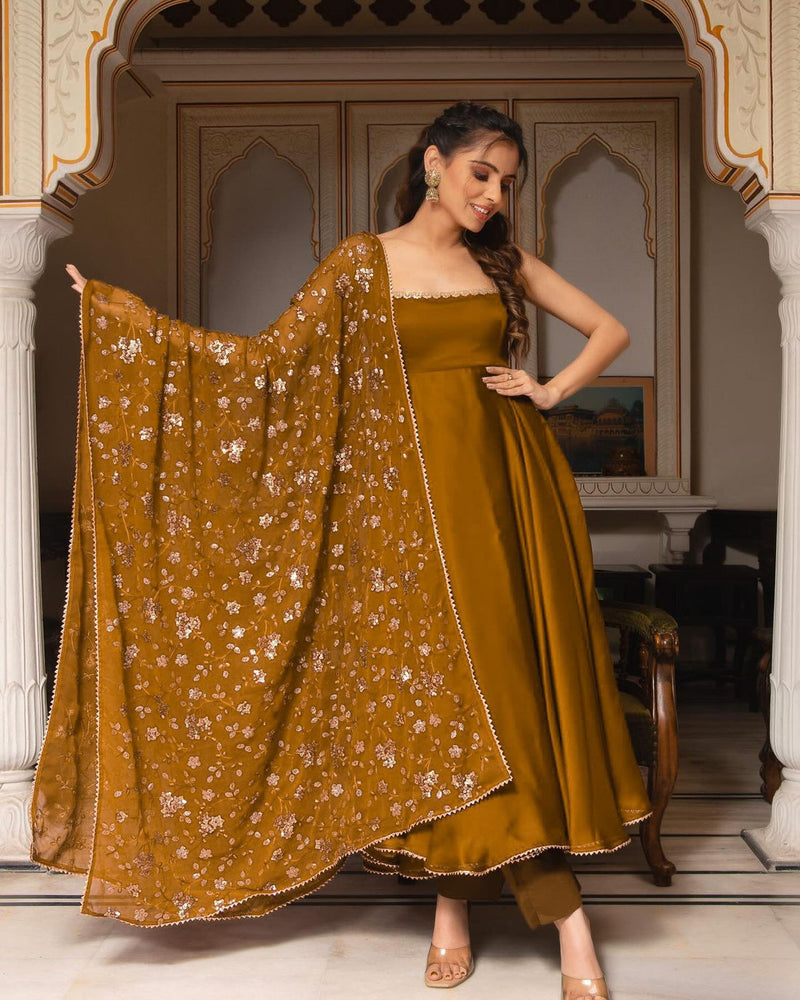 Party Wear Look Georgette Mustered Gown With Work Dupatta