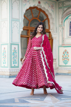 Heavy Sequins Embroidered Work Pink Color Pretty Anarkali Gown