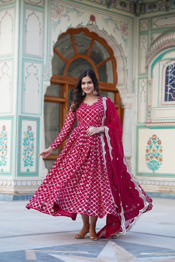 Heavy Sequins Embroidered Work Pink Color Pretty Anarkali Gown