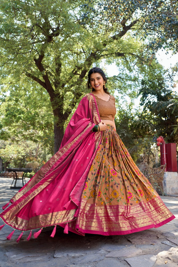 Captivating Kalamkari Print Mustard Color Wedding Lehenga Choli