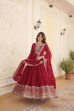 Function Wear Embroidered Maroon Color Beautiful Gown